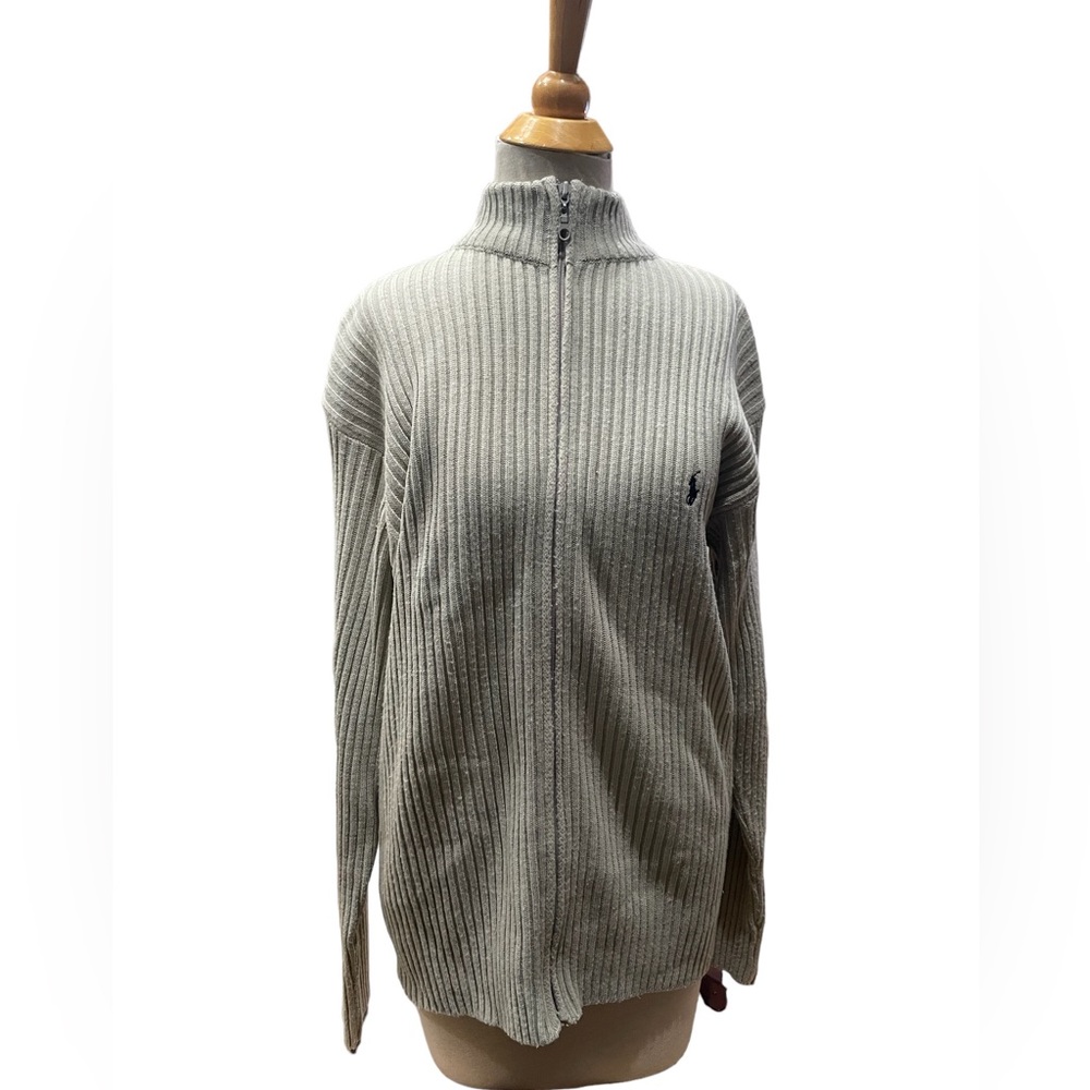 Polo Sport Women's Yarn Cream  Ribbed Vintage Zip Up Sweater Size Large